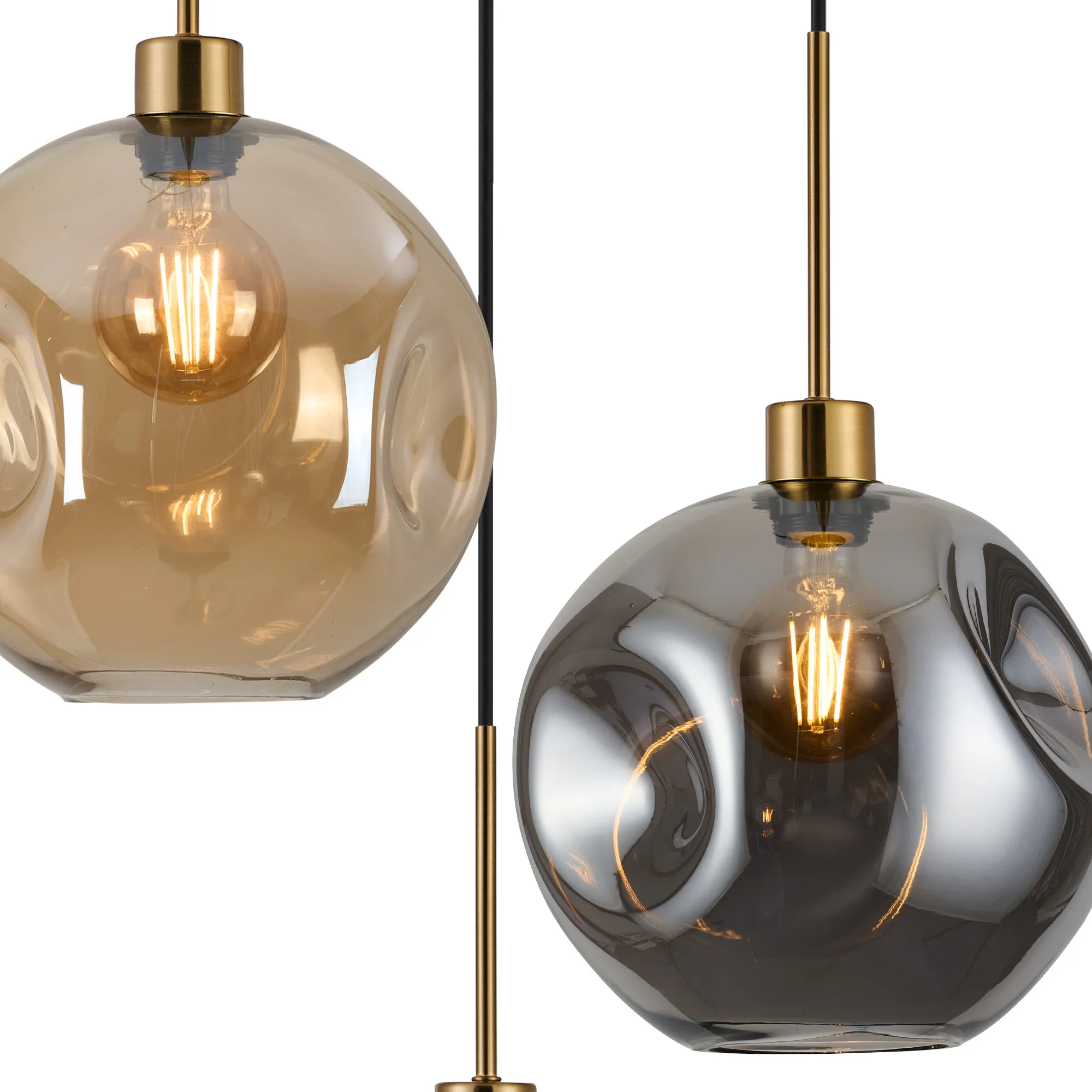 Lori 40cm Round Pendant, 3 Light Adjustable E27, Antique Gold/Amber/Clear/Smoke Round Dimple Shades DK1186  Deco Lori Antique Gold